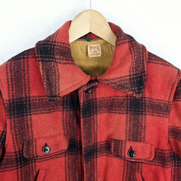 Vintage King-o-Wear Hunting Jacket Wool Mackinaw Red Buffalo Plaid Medium - Picture 3 of 12